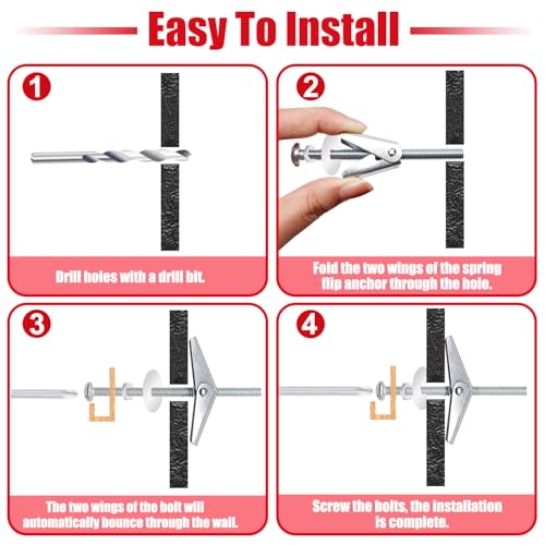 Bemaka (1/8" 3/16" 1/4" 1/4"-20 11 Sizes Assortment kit) (Silver/Multicolor/White) (Optional) Toggle Bolts for Drywall, Heavy Duty Drywall Anchors and Screws Kit for Hollow Wall, Ceiling