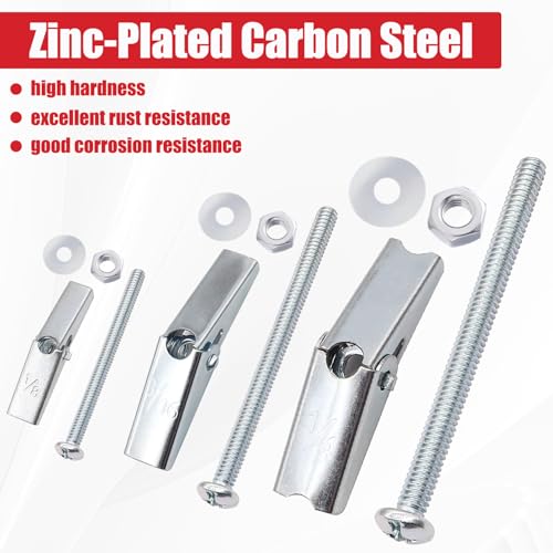 Bemaka (1/8" 3/16" 1/4" 1/4"-20 11 Sizes Assortment kit) (Silver/Multicolor/White) (Optional) Toggle Bolts for Drywall, Heavy Duty Drywall Anchors and Screws Kit for Hollow Wall, Ceiling
