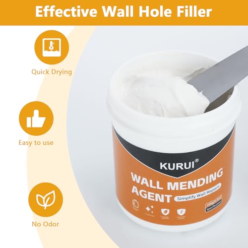 KURUI Drywall Repair Kit, 8.8oz Spackle Wall Repair Paste with Scraper, 6 Sandpaper Sheets & Self Adhesive Dry Wall Patch Kits, Easy Hole Filler for Drywall, Plaster and Home Repair