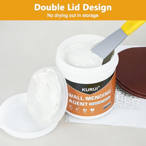 KURUI Drywall Repair Kit, 8.8oz Spackle Wall Repair Paste with Scraper, 6 Sandpaper Sheets & Self Adhesive Dry Wall Patch Kits, Easy Hole Filler for Drywall, Plaster and Home Repair