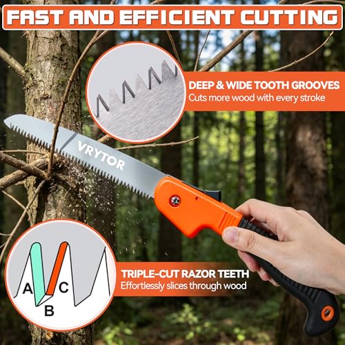 VRYTOR Pruning Saw, 7IN Heavy Duty Folding Hand Saw with Safety Hand Guard