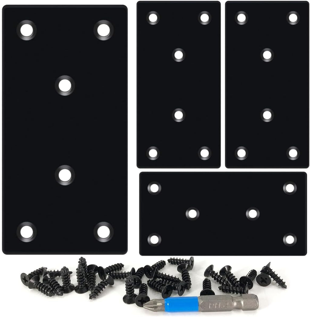 Black Flat Mending Plate, Stainless Steel Bracket, Straight Metal Brace Bracket, Fixing Joining Plate for Wood Furniture Fastening & Fixing