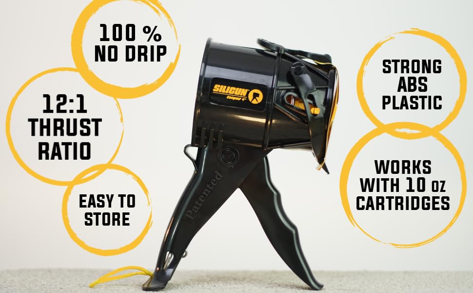 SILIGUN™ Compact Caulking Gun - No Drip Caulk Gun - Patented Design - Lightweight ABS Frame - Works with All 10 oz Tubes