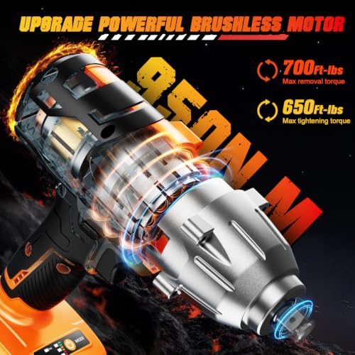 MAGSEN Cordless Impact Wrench 700 FT-LBS(950N.m) 1/2 Impact Gun High Torque Electric Impact Driver Cordless Impact Wrench with 21V 2x4.0Ah Battery 6 Sockets&Case for Home Car Tire Lug Nut Removal Tool