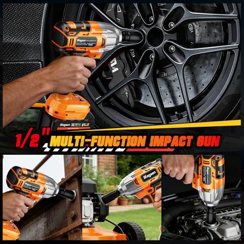 MAGSEN Cordless Impact Wrench 700 FT-LBS(950N.m) 1/2 Impact Gun High Torque Electric Impact Driver Cordless Impact Wrench with 21V 2x4.0Ah Battery 6 Sockets&Case for Home Car Tire Lug Nut Removal Tool