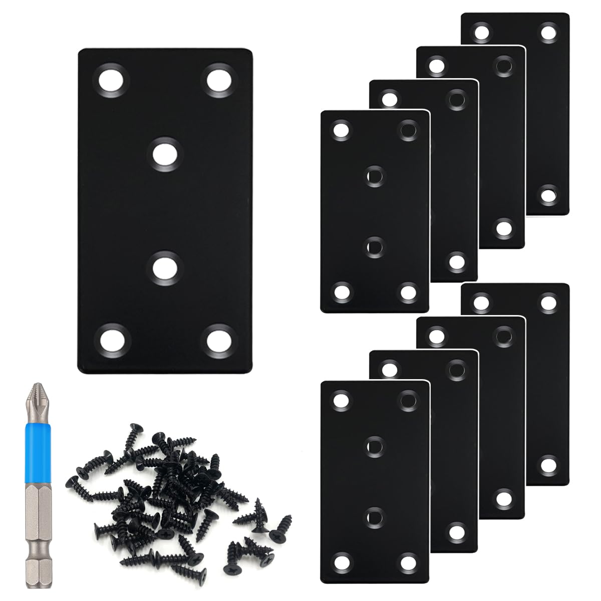 Black Flat Mending Plate, Stainless Steel Bracket, Straight Metal Brace Bracket, Fixing Joining Plate for Wood Furniture Fastening & Fixing