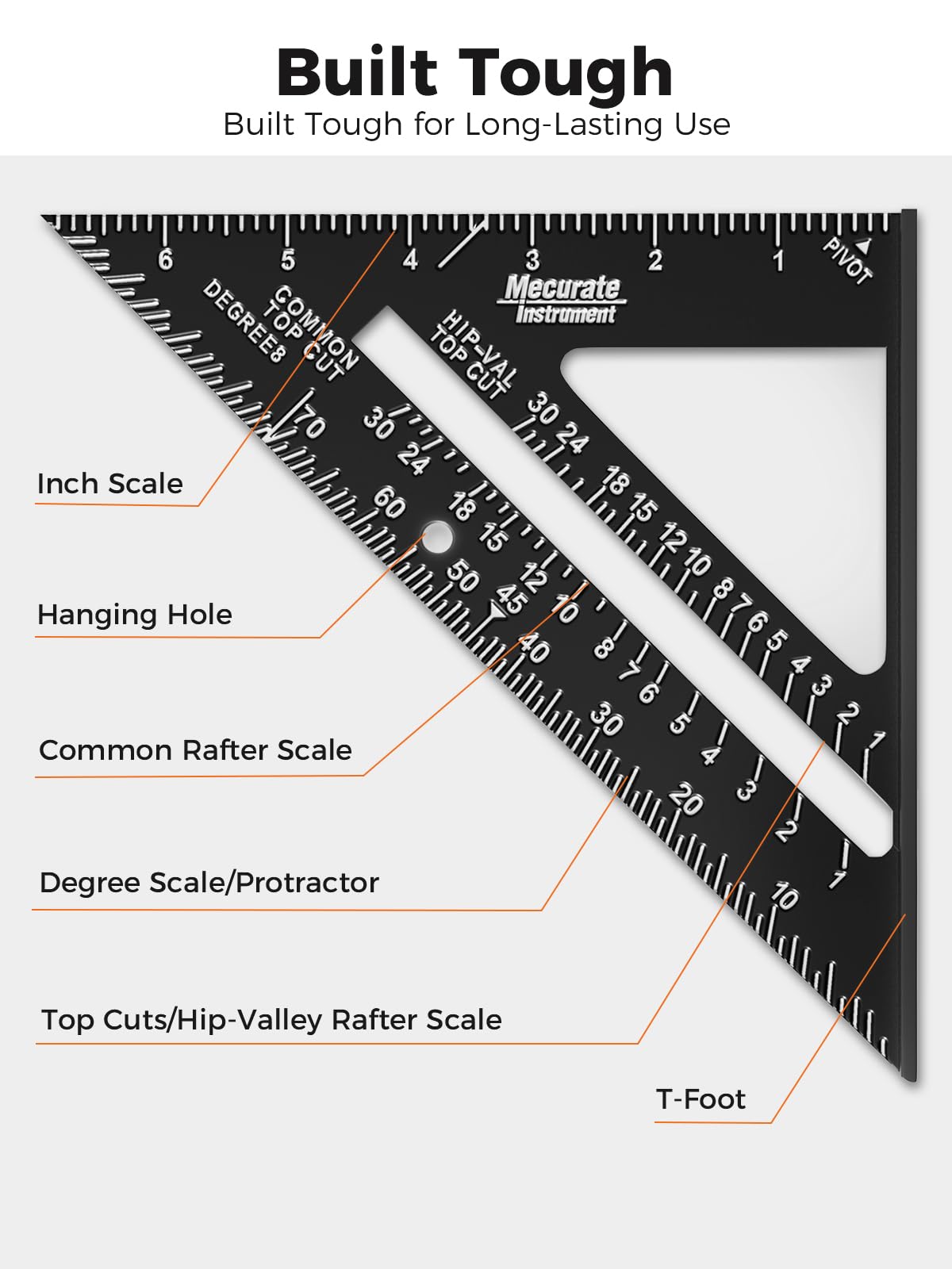 Mecurate 7-Inch Rafter Square and 12-Inch Combination Square Set, Precise Measuring, Easy-to-Read, Durable Carpenter and Combo Tools for Woodworking, Metalworking, Cutting Guidance & DIY Projects