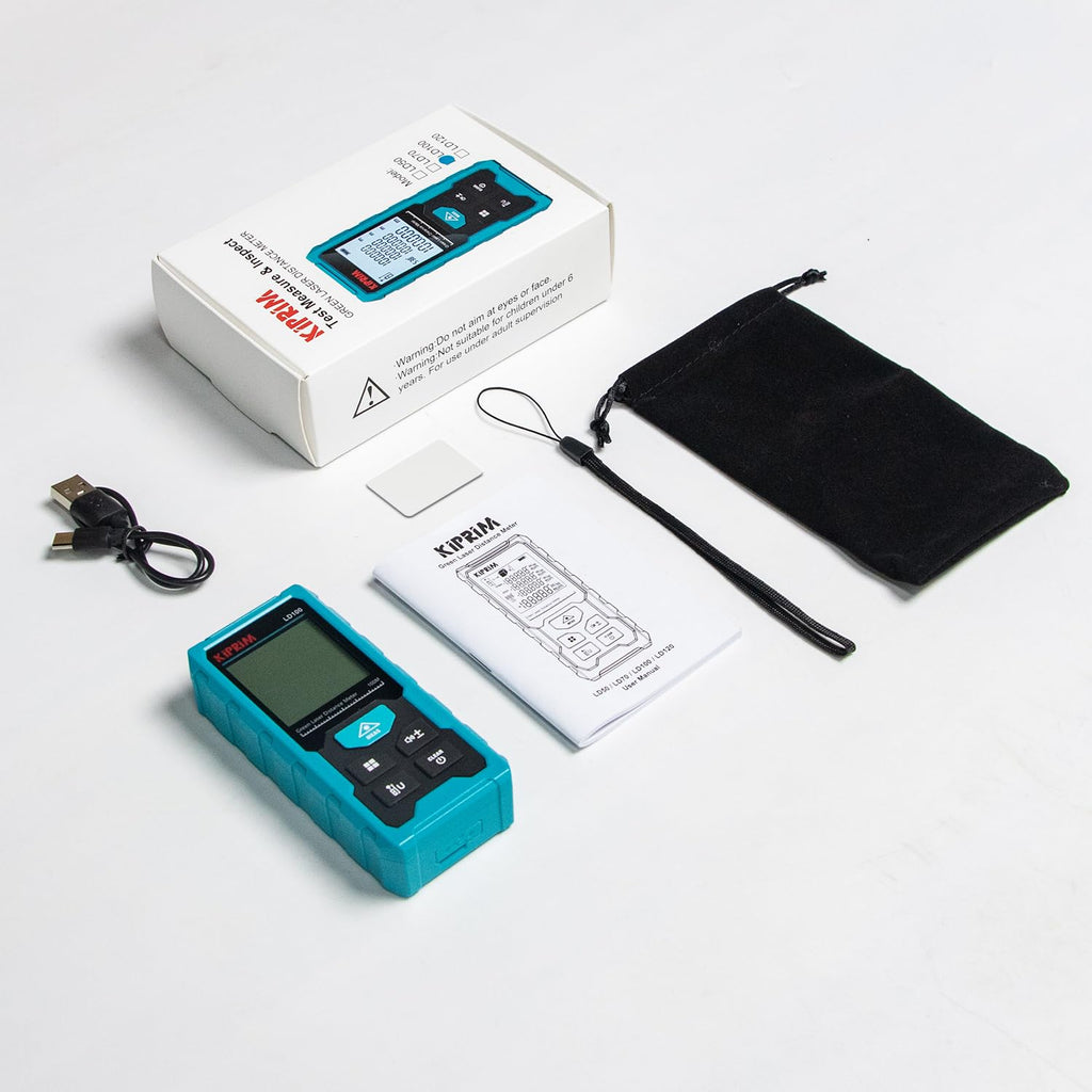 Kiprim LD100 Green Laser Distance Meter,328ft,Rechargeable,Electronic Level