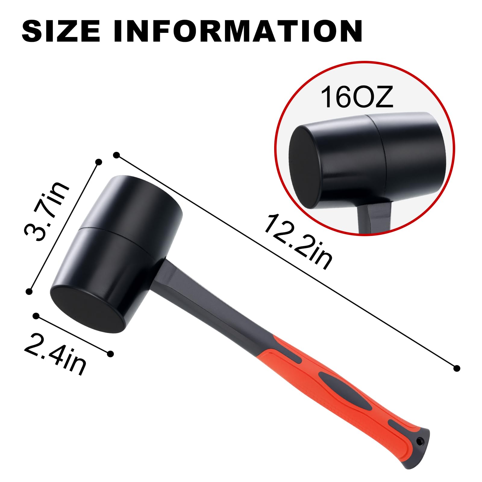 DESHIL Rubber Mallet Durable Rubber Hammer Head with Fiberglass Handle
