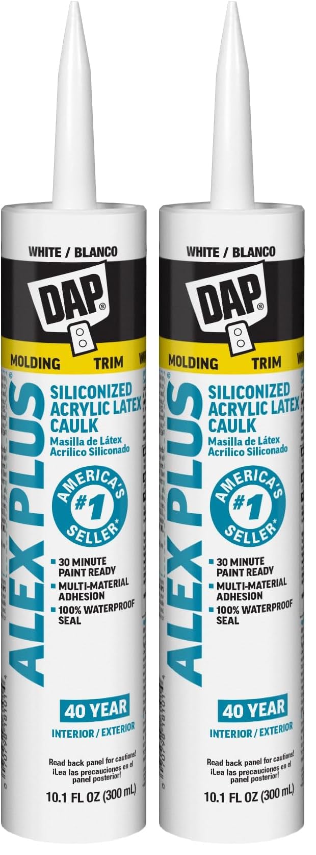 DAP Alex Plus Acrylic Latex Caulk, White, 10.1 Oz (7079818152)