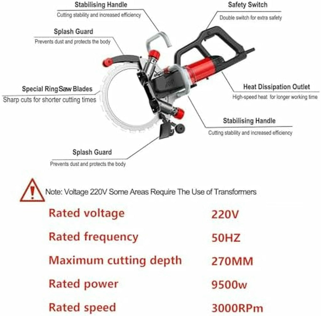 Brushless Electric Ring Saw, Powerful Circular Saw for Wall Cutting, Perfect for Reinforced Concrete, Natural Stone, Professional Grade Tool
