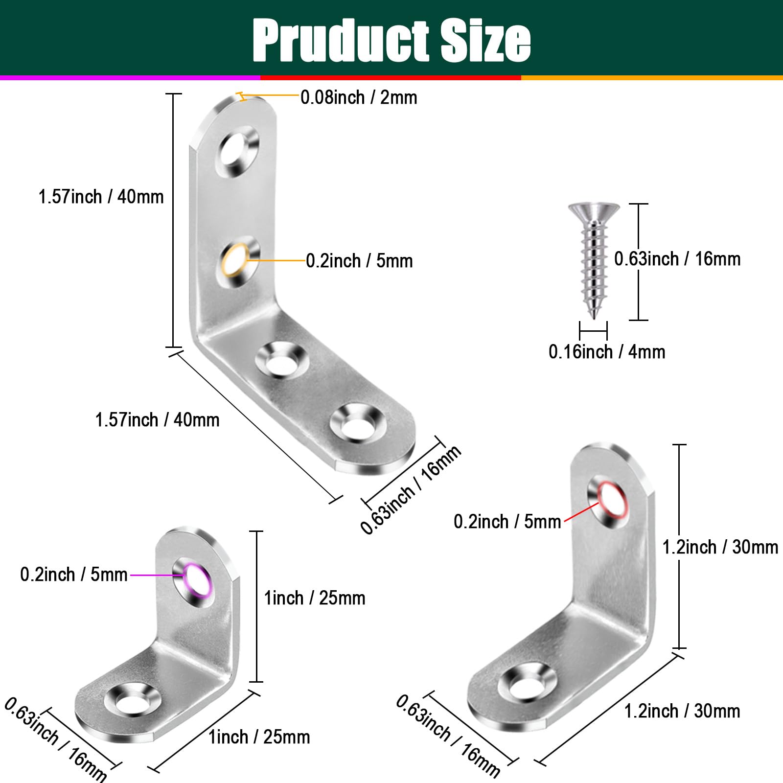 YEWLACA L Bracket Corner Braces Heavy Duty Stainless Steel 90 Degree Joints Right Angle Bracket L Shaped Corner Brackets Fastener for Wood Furniture, Screws Included