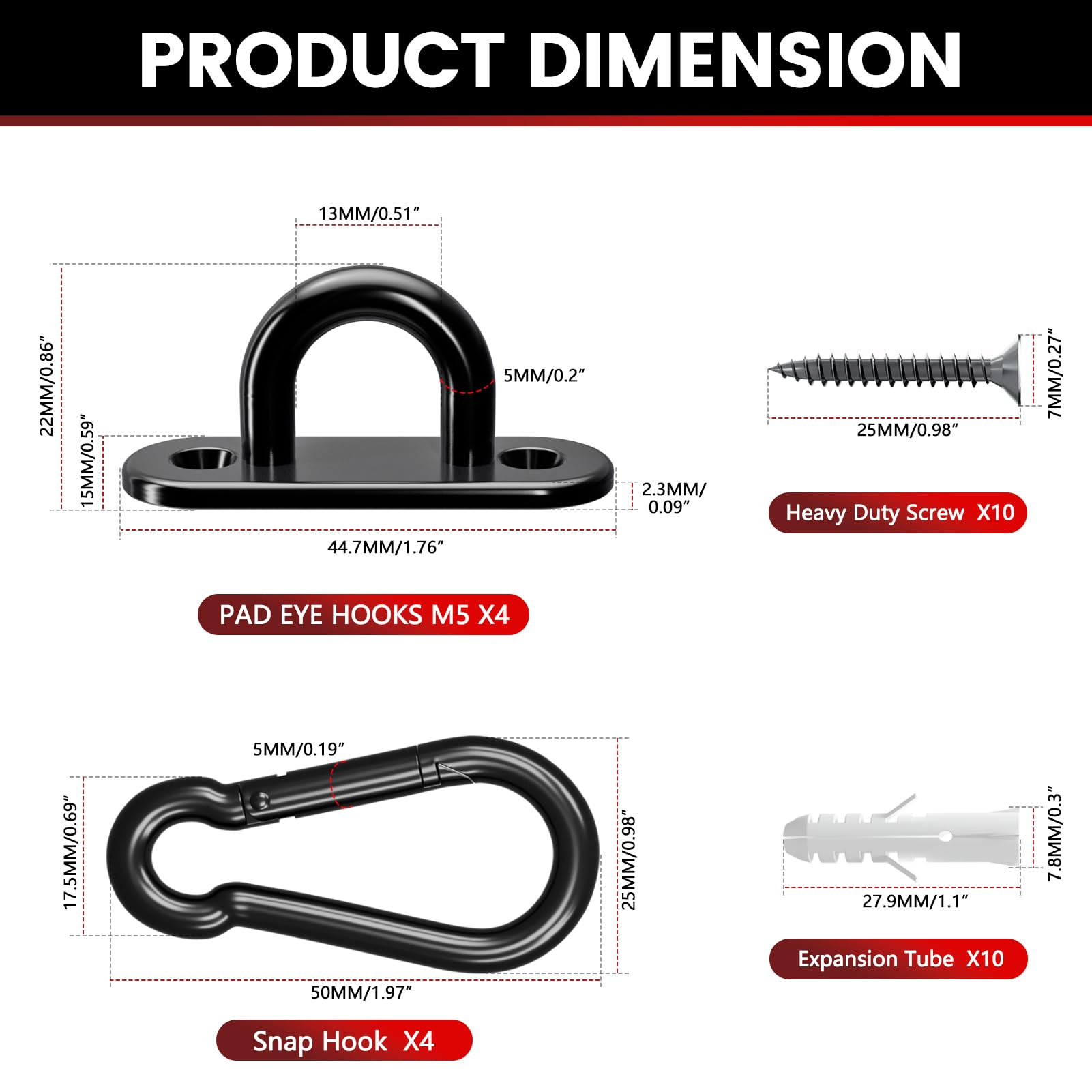 sprookber 304 Stainless Steel Pad Eye Snap Hooks, Heavy Duty Ceiling Hooks, Hammock Swing Hanging kit, Plant Hangers, Marine Hardware Staple Hook Loop with Screws, Set of 8