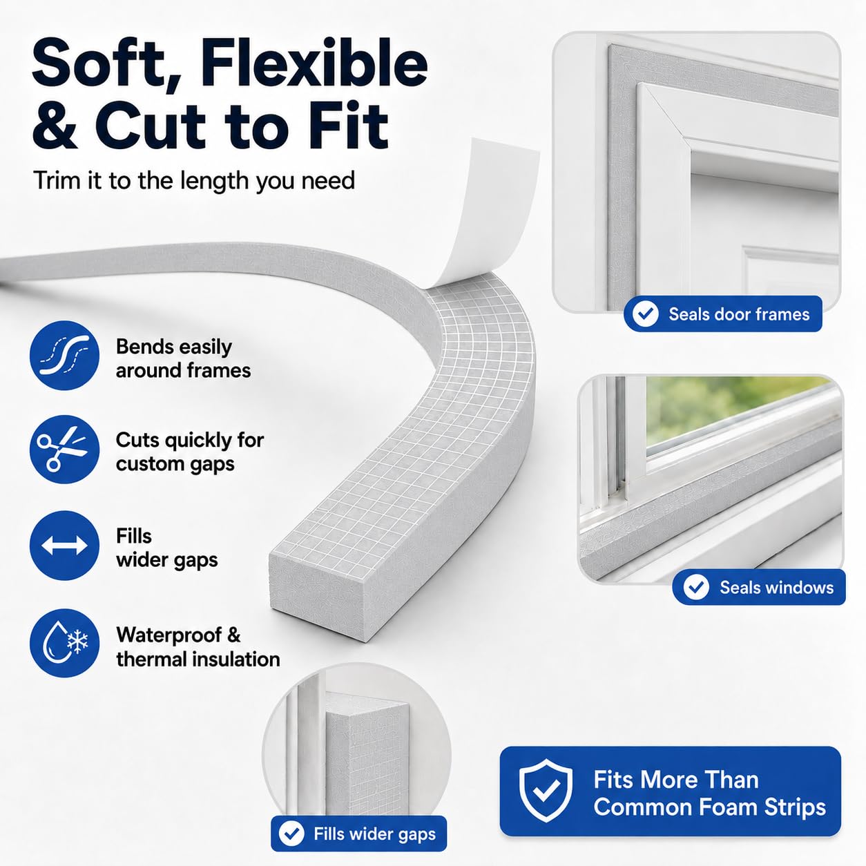 Bantie EVA Weather Stripping Foam Tape Strip with Adhesive Foam Weather Stripping Door Seal Strip for Door Frame/Window/Gaps