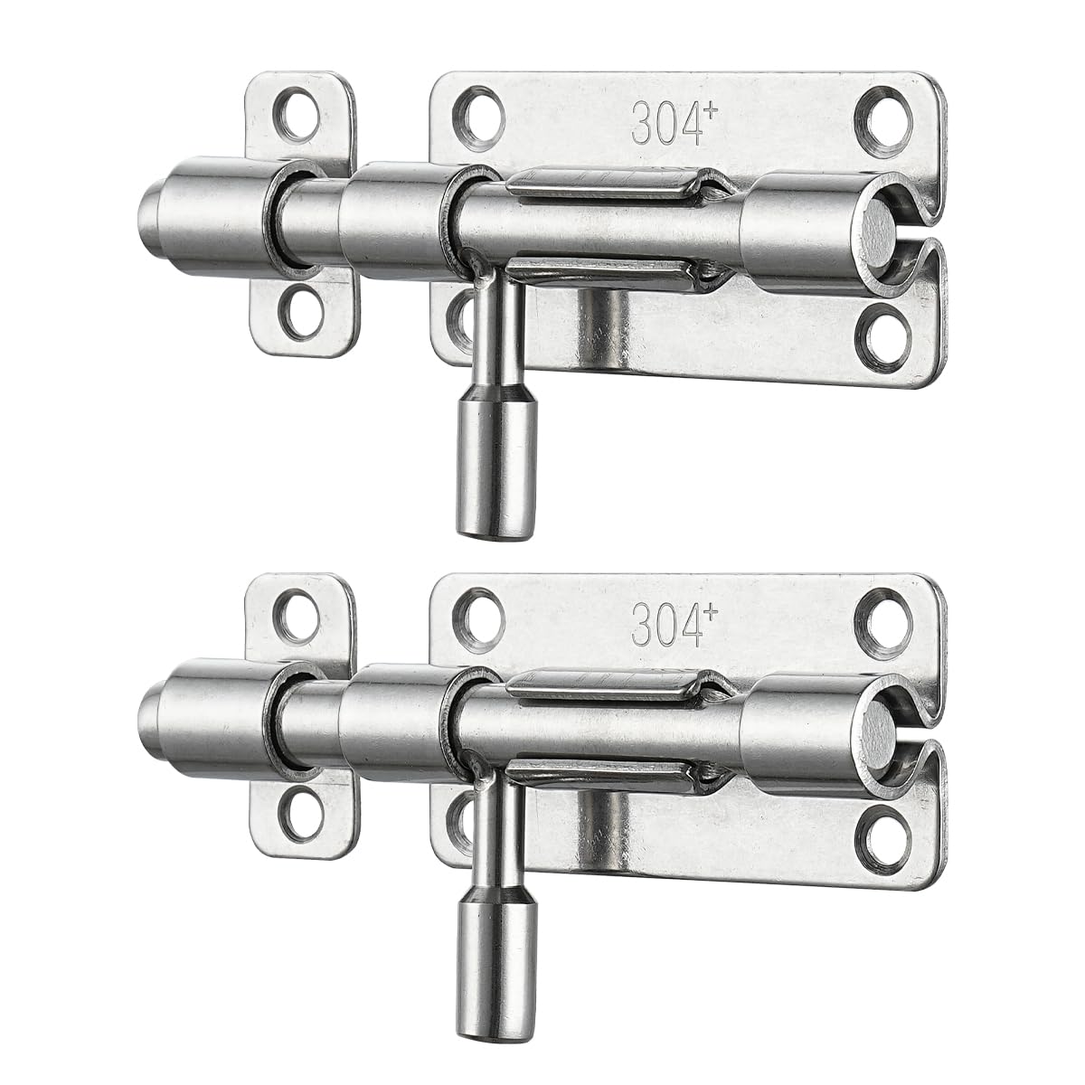 JQK Door Security Slide Latch Lock Barrel Bolt, 304 Stainless Steel Sliding Gate Latches Thickened 1.4mm with Padlock Hole, Silver, HBB120-P