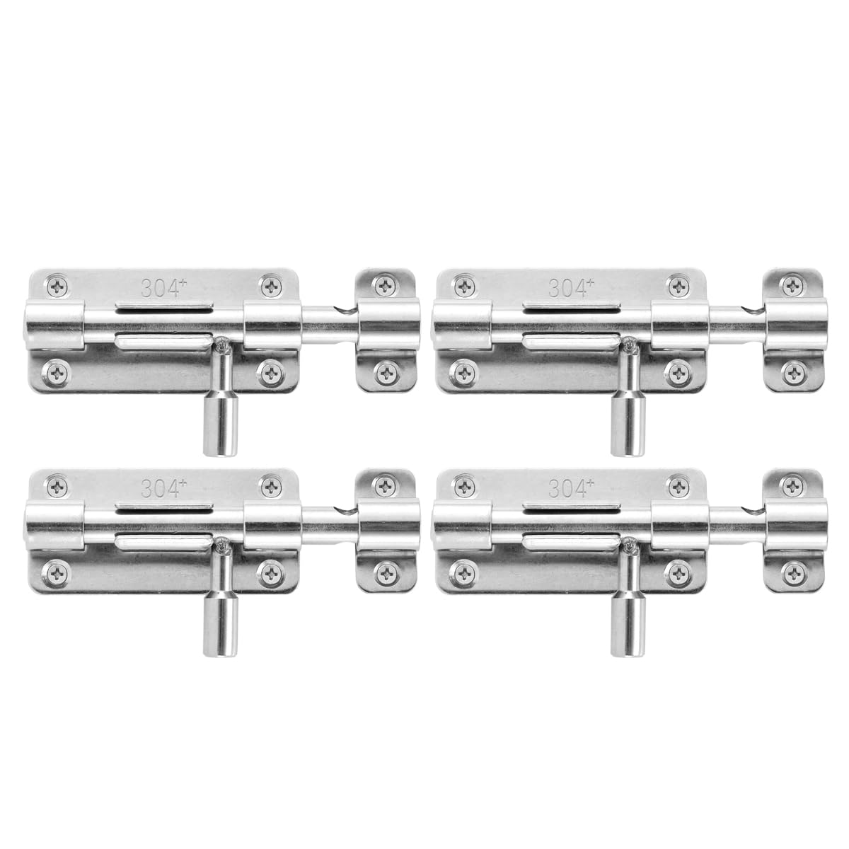 JQK Door Security Slide Latch Lock Barrel Bolt, 304 Stainless Steel Sliding Gate Latches Thickened 1.4mm with Padlock Hole, Silver, HBB120-P