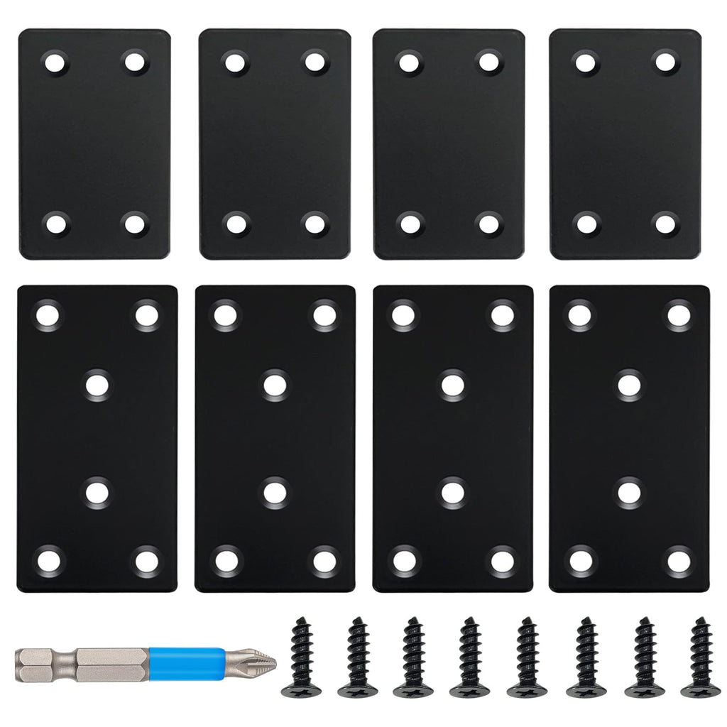 Black Flat Mending Plate, Stainless Steel Bracket, Straight Metal Brace Bracket, Fixing Joining Plate for Wood Furniture Fastening & Fixing