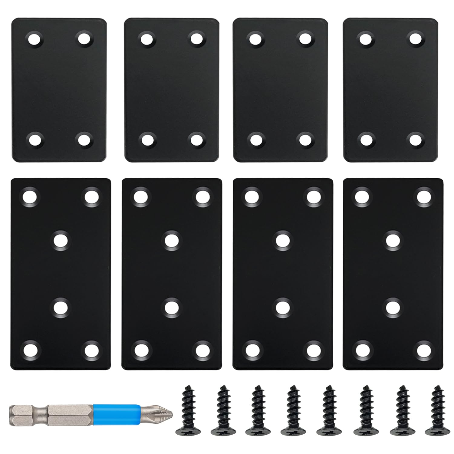 Black Flat Mending Plate, Stainless Steel Bracket, Straight Metal Brace Bracket, Fixing Joining Plate for Wood Furniture Fastening & Fixing