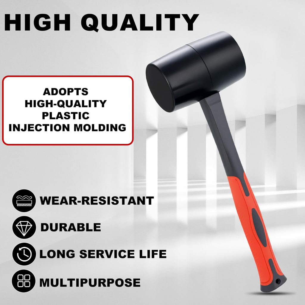 DESHIL Rubber Mallet Durable Rubber Hammer Head with Fiberglass Handle