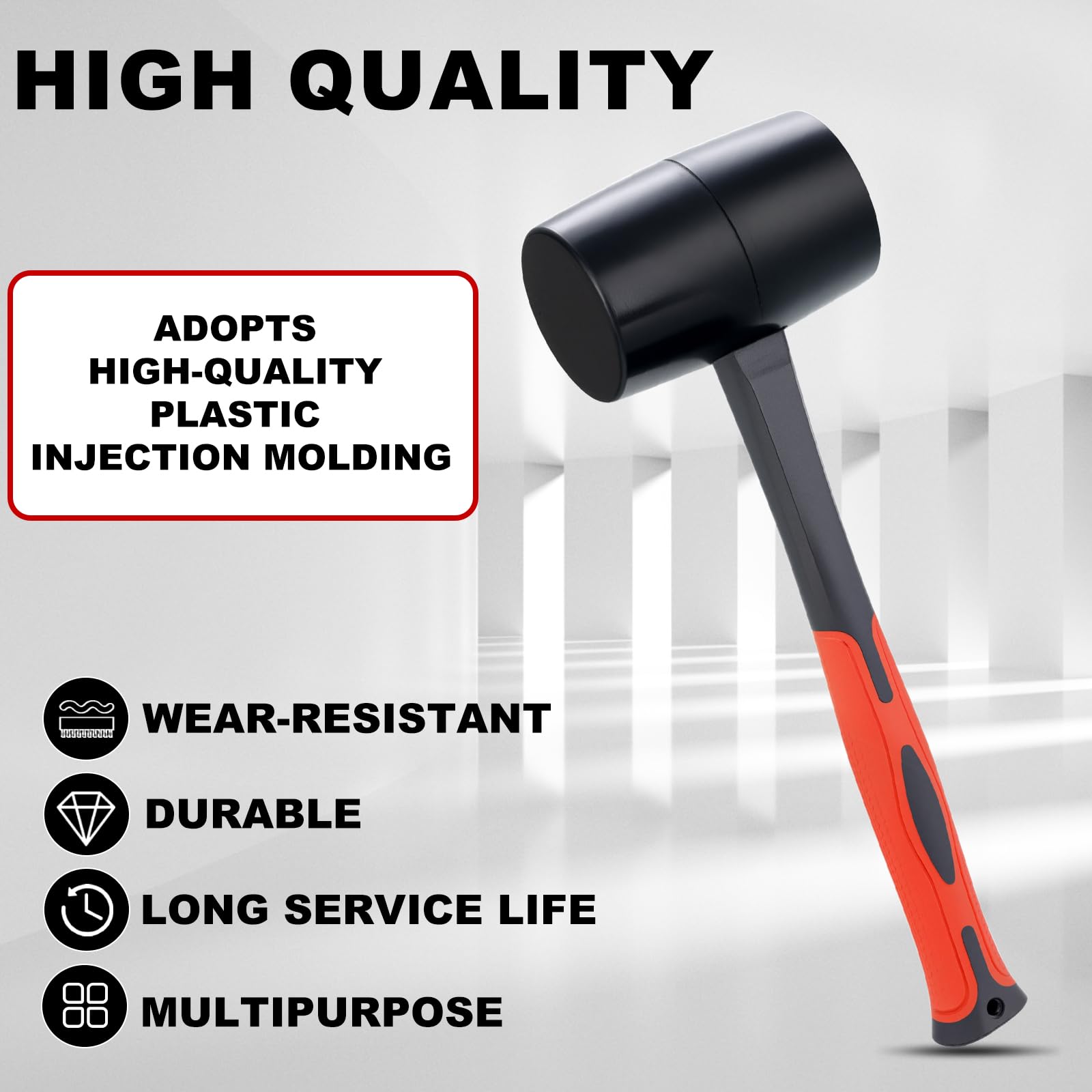 DESHIL Rubber Mallet Durable Rubber Hammer Head with Fiberglass Handle