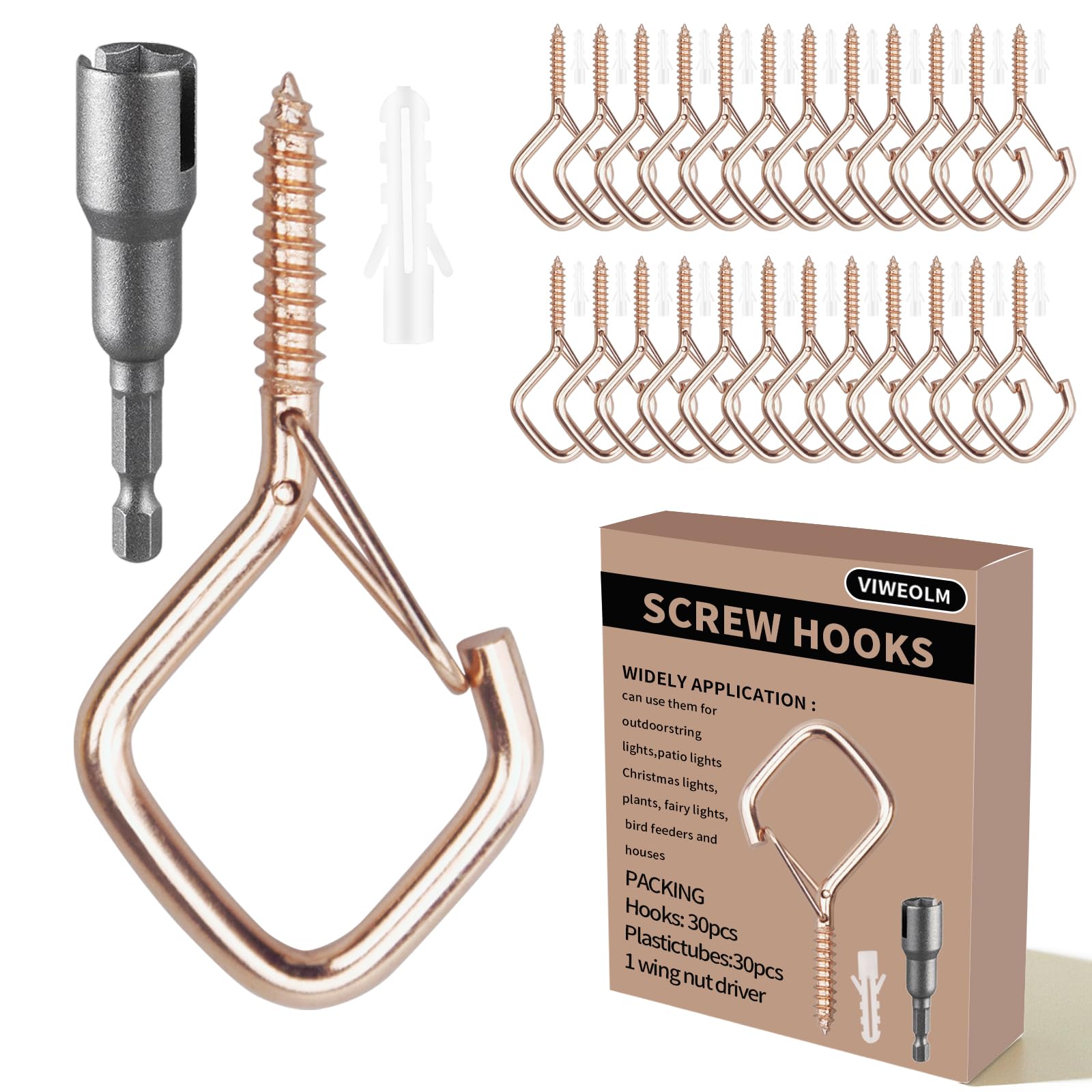 Viweolm Eye Hooks Screw Heavy Duty,Ceiling Hooks for Hanging Plants,String Lights,Cup,Wind Chime,Bird Feeders. Plant Hanger Indoor&Outdoor