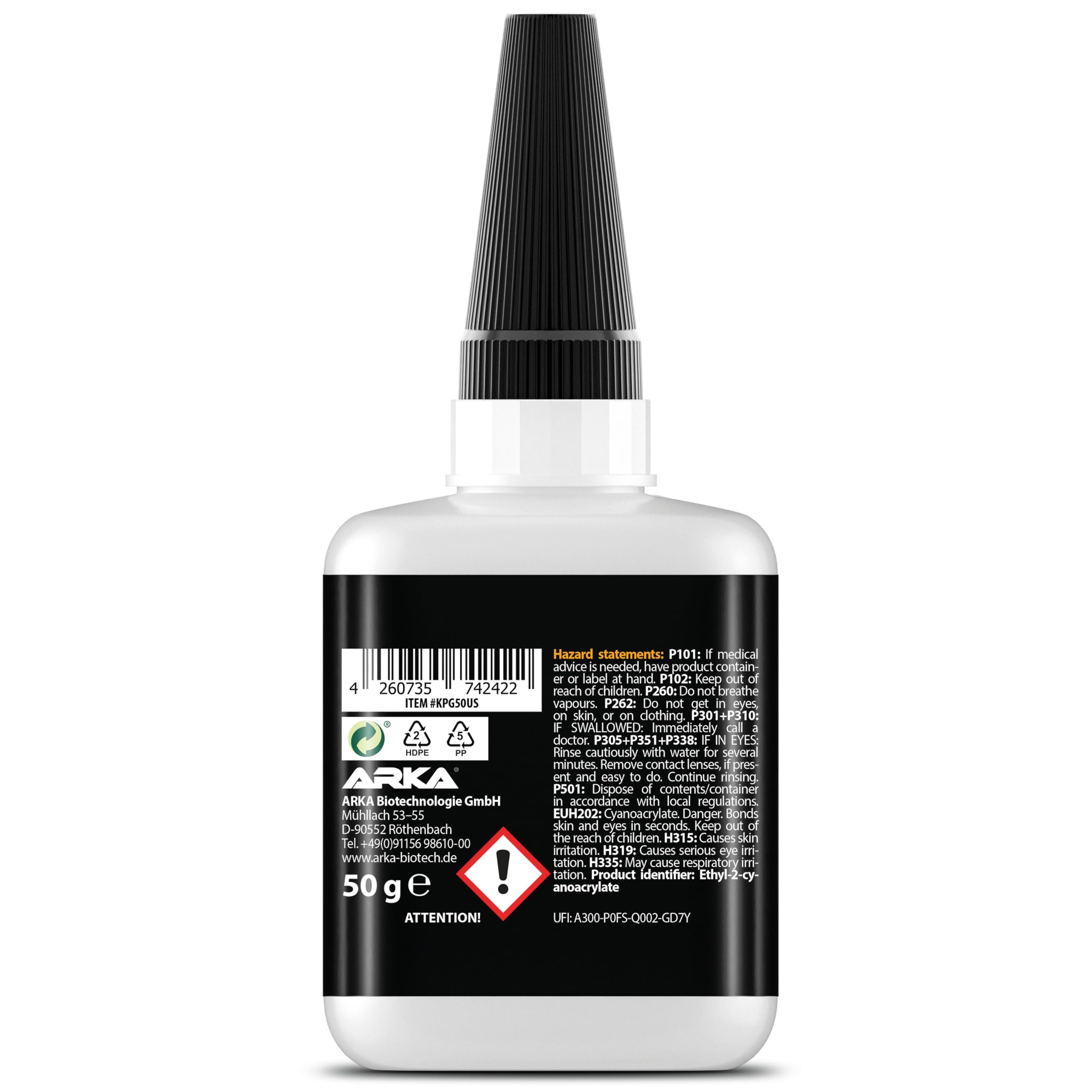 1.76 Fl.Oz. Superglue Extra Strong - Superglue incl. Anti-Drying tip - KRAFTPROTZ - Universally Applicable for bonding Plastic, Synthetic Materials, Glass, Wood, Stone