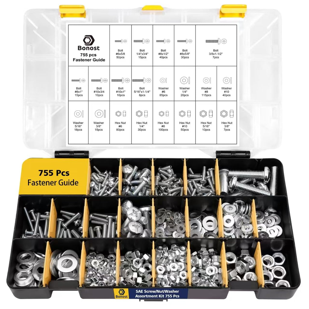 Bonost 3010pcs Nuts and Bolts Kit with Grade 8.8 Metric Hex Bolts, 4 Trays