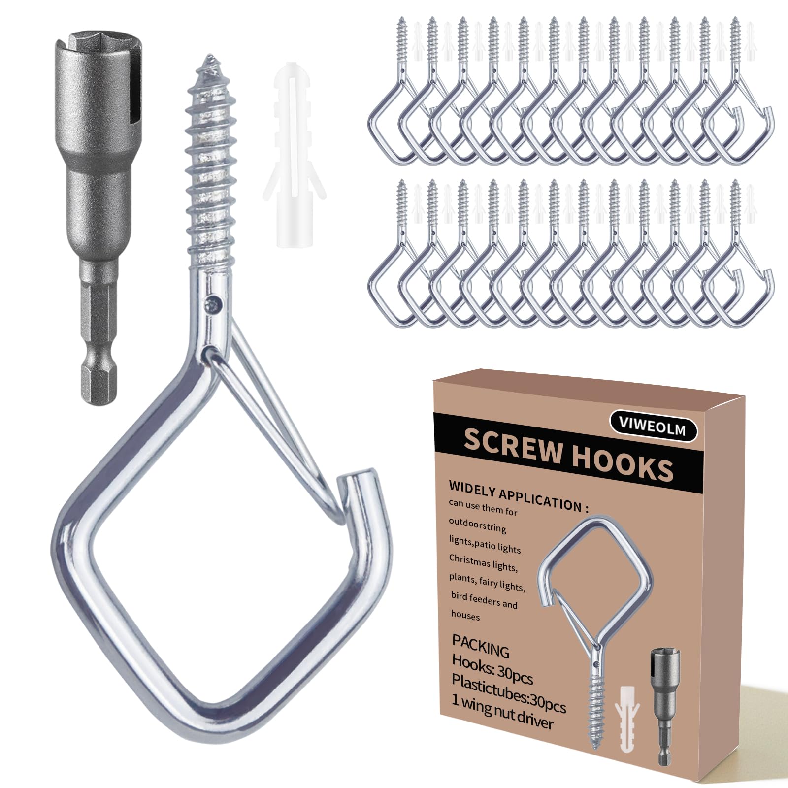 Viweolm Eye Hooks Screw Heavy Duty,Ceiling Hooks for Hanging Plants,String Lights,Cup,Wind Chime,Bird Feeders. Plant Hanger Indoor&Outdoor