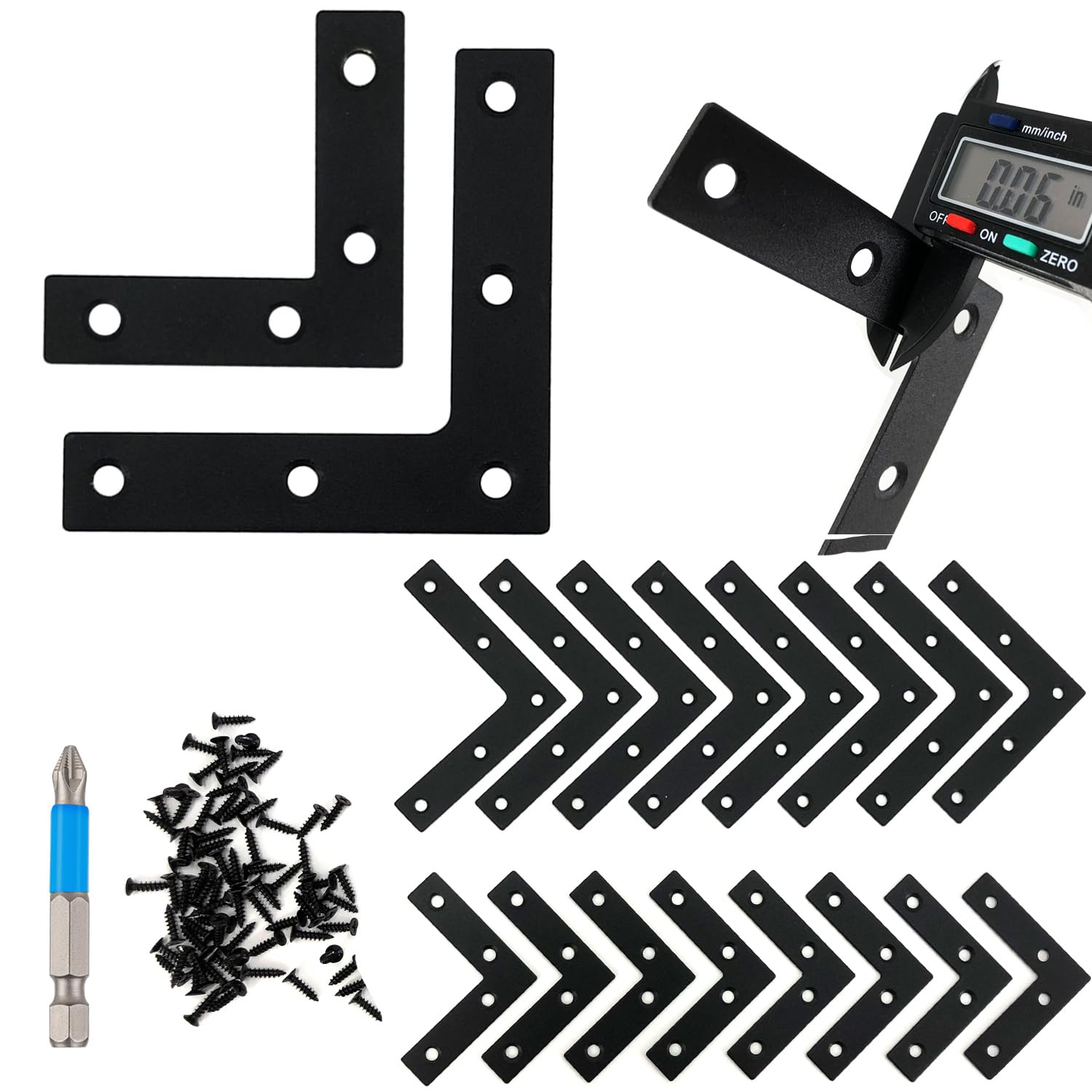 Black Flat Mending Plate, Stainless Steel Bracket, Straight Metal Brace Bracket, Fixing Joining Plate for Wood Furniture Fastening & Fixing
