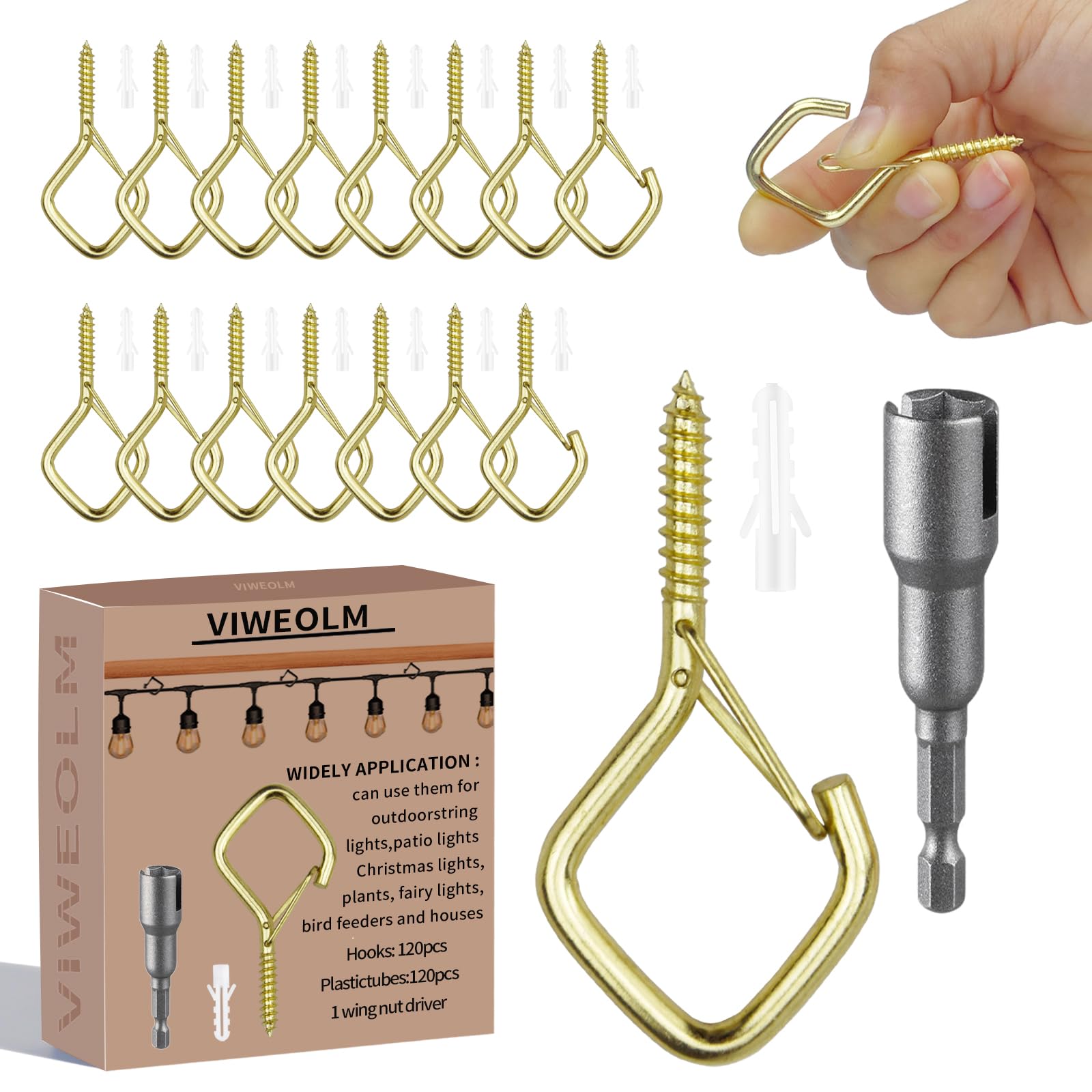 Viweolm Eye Hooks Screw Heavy Duty,Ceiling Hooks for Hanging Plants,String Lights,Cup,Wind Chime,Bird Feeders. Plant Hanger Indoor&Outdoor