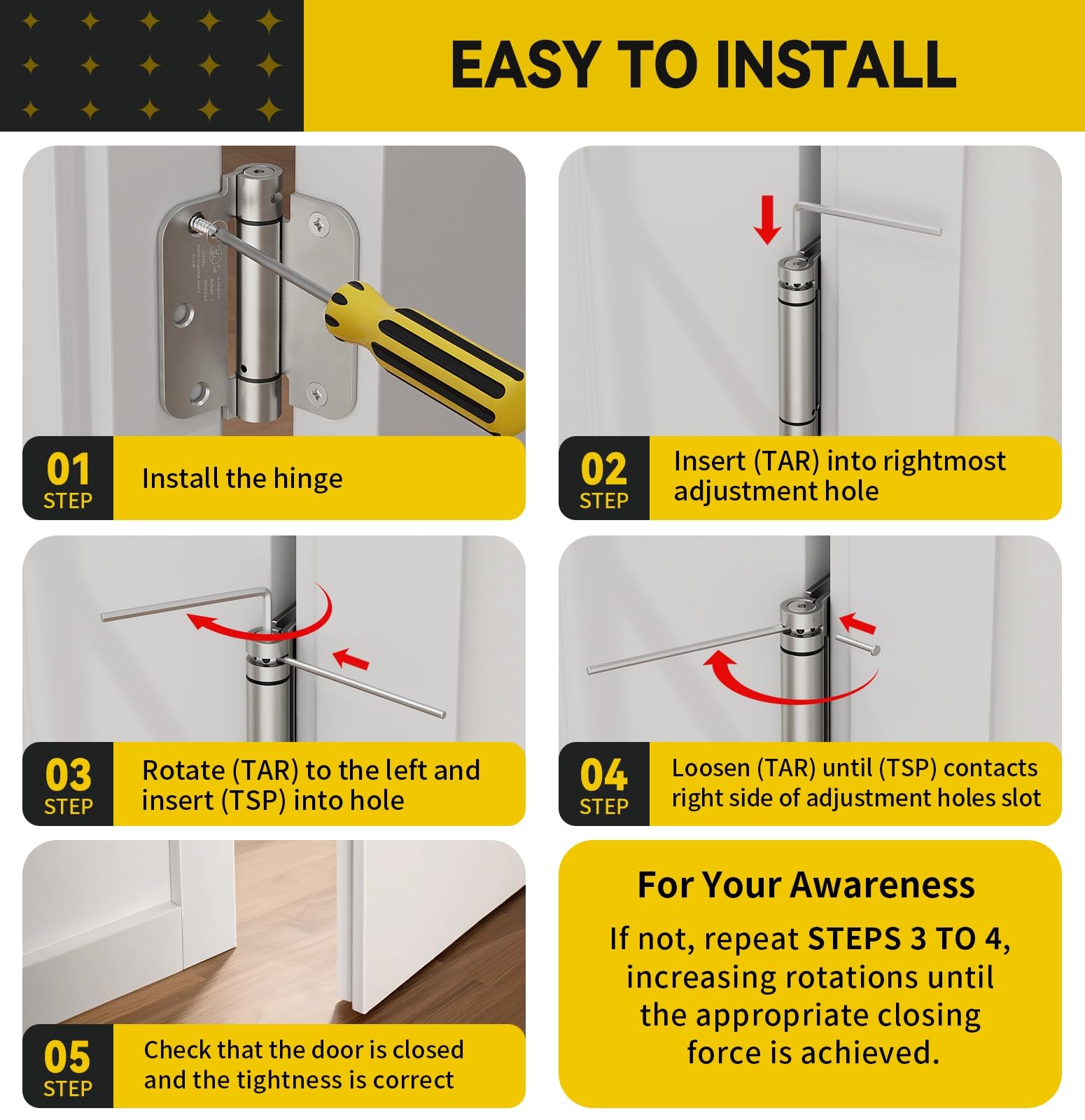 JOYNY Self Closing Door Hinges Brushed Nickel