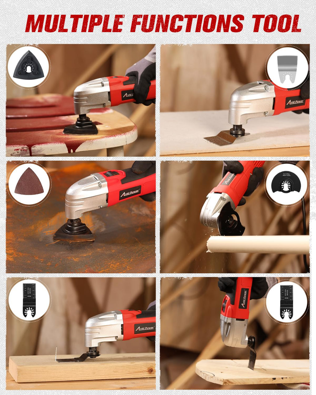 AVID POWER Oscillating Tool, 22000 OPM Electric Oscillating Multi Tool with 3°Oscillation Angle, Cutting, Sanding, Grinding, Scraping, 11 Accessories & Universal Interface