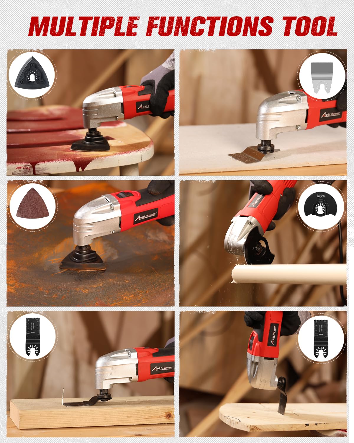 AVID POWER Oscillating Tool, 22000 OPM Electric Oscillating Multi Tool with 3°Oscillation Angle, Cutting, Sanding, Grinding, Scraping, 11 Accessories & Universal Interface
