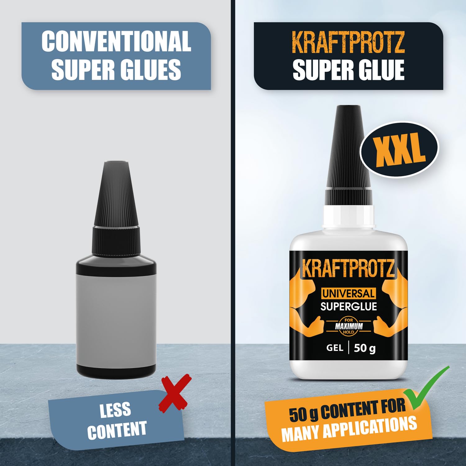 1.76 Fl.Oz. Superglue Extra Strong - Superglue incl. Anti-Drying tip - KRAFTPROTZ - Universally Applicable for bonding Plastic, Synthetic Materials, Glass, Wood, Stone