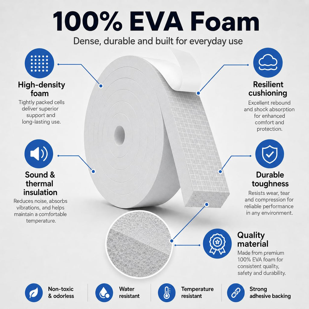 Bantie EVA Weather Stripping Foam Tape Strip with Adhesive Foam Weather Stripping Door Seal Strip for Door Frame/Window/Gaps