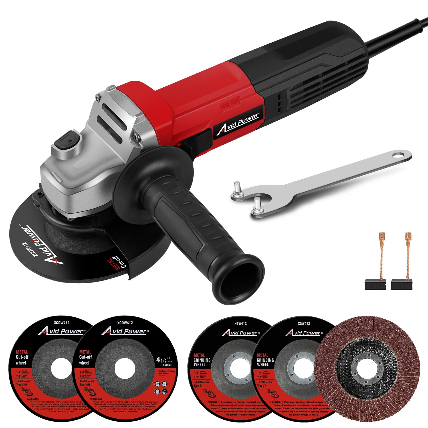 AVID POWER Angle Grinder, 7.5-Amp 4-1/2 inch Electric Grinder Power Tools with Grinding and Cutting Wheels, Flap Disc and Auxiliary Handle for Cutting, Grinding, Polishing and Rust Removal
