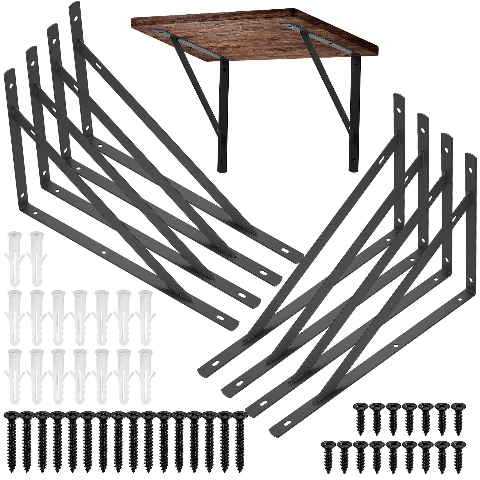 8 Pcs Heavy Duty Shelf Brackets, Floating Metal Shelf Brackets, Metal Wall Mount L Shaped Shelves Support Angle Brackets for Heavy Duty Floating Shelves Shelf Brackets