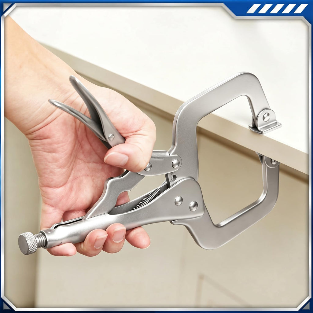 Locking C Clamp Set, Locking Pliers with Fixed and Swivel Pads, 6 Inch, 9 and 11 Inch, Metal Tools Welding Clamps for Home Farm