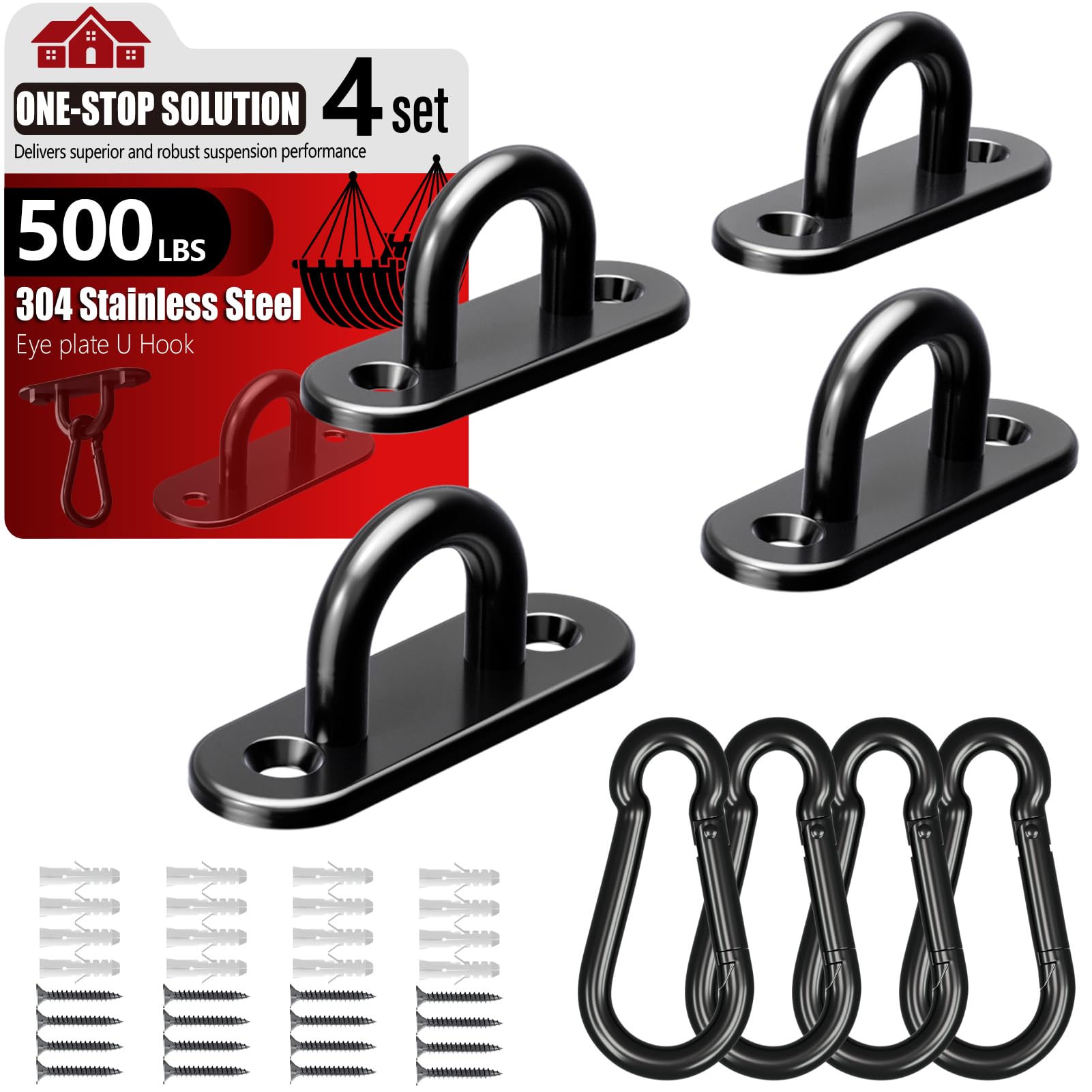 sprookber 304 Stainless Steel Pad Eye Snap Hooks, Heavy Duty Ceiling Hooks, Hammock Swing Hanging kit, Plant Hangers, Marine Hardware Staple Hook Loop with Screws, Set of 8