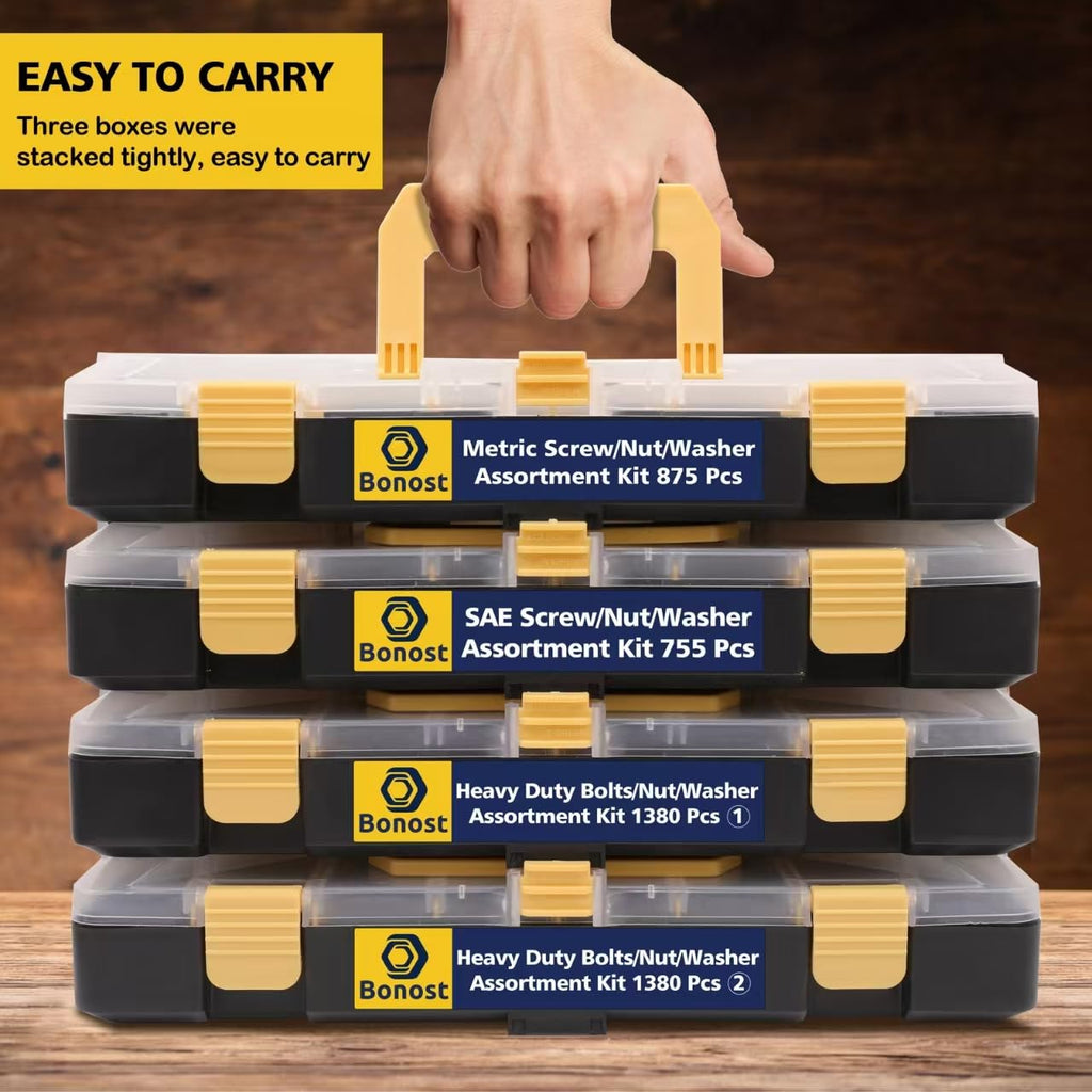 Bonost 3010pcs Nuts and Bolts Kit with Grade 8.8 Metric Hex Bolts, 4 Trays