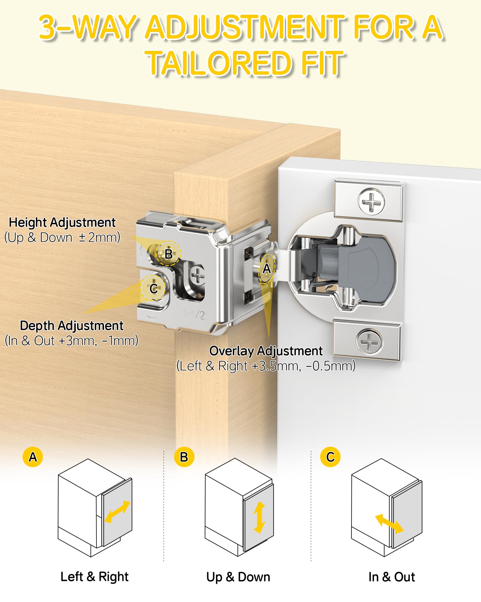 Onemake Face Frame Soft Close Cabinet Hinges, 105° Concealed Hinge, Smooth Slow Self Closing, 3D Adjustable, Hidden Hardware Replacement for Kitchen, Wardrobe, Cupboard Door