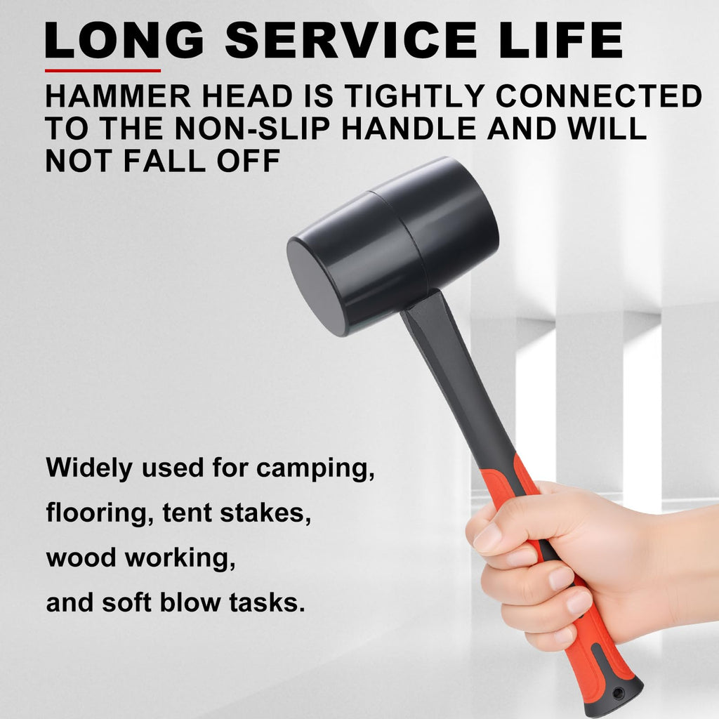DESHIL Rubber Mallet Durable Rubber Hammer Head with Fiberglass Handle