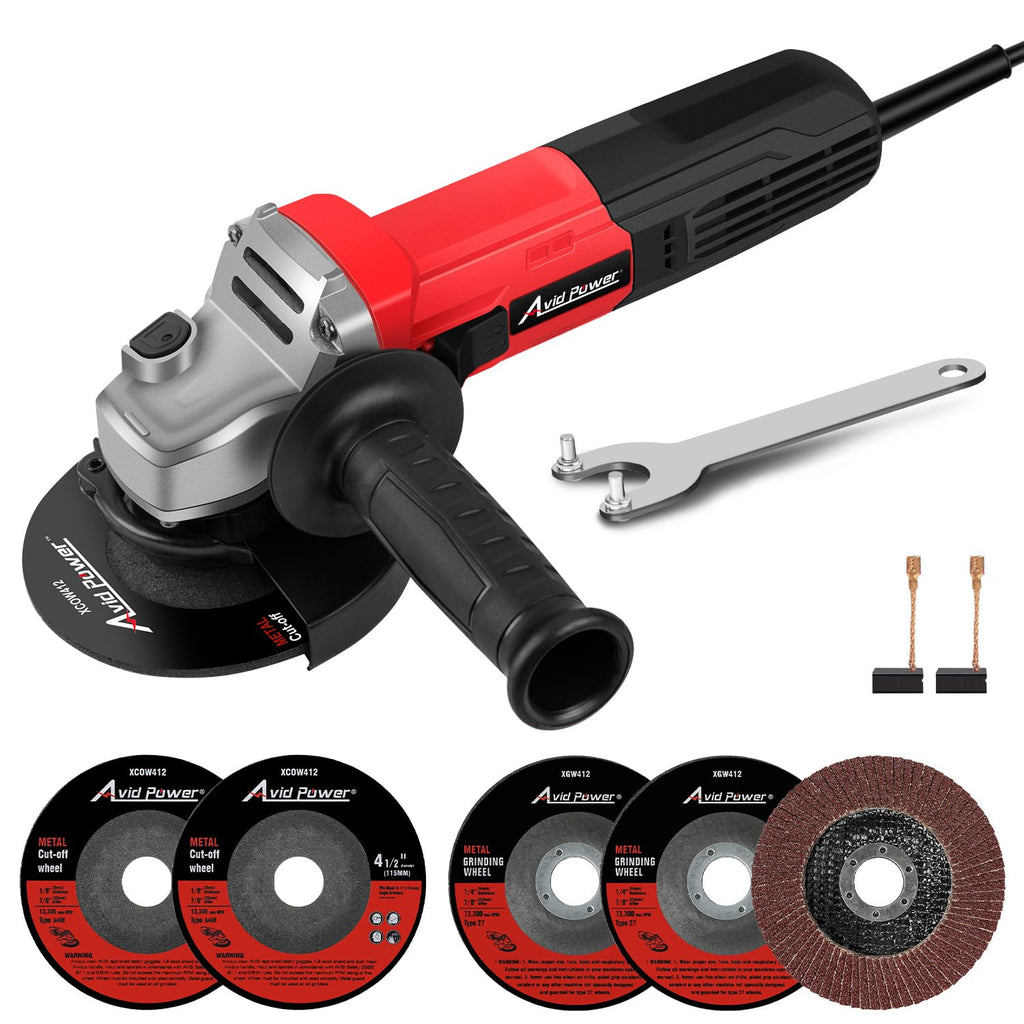 AVID POWER Angle Grinder, 7.5-Amp 4-1/2 inch Electric Grinder Power Tools with Grinding and Cutting Wheels, Flap Disc and Auxiliary Handle for Cutting, Grinding, Polishing and Rust Removal