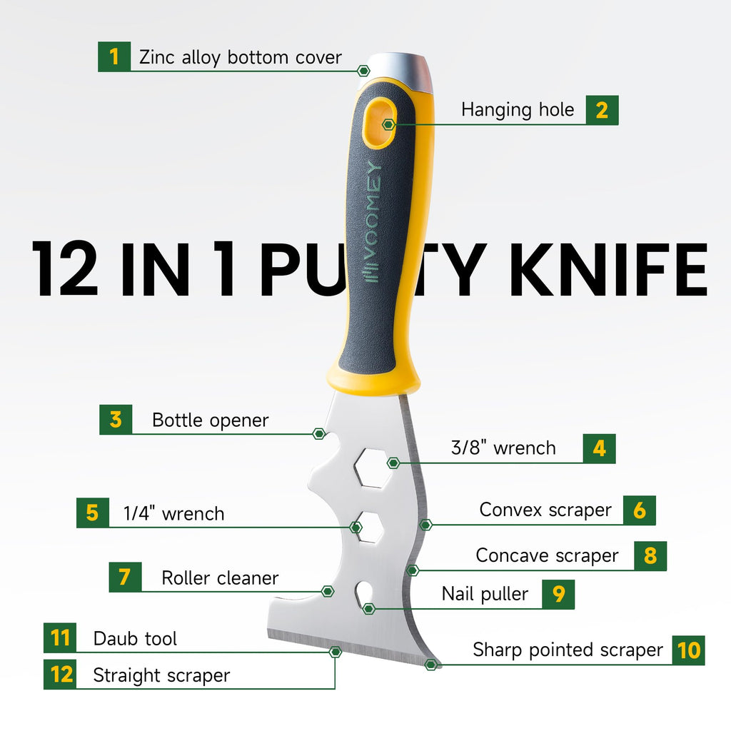 Voomey Stainless Steel Putty Knife, Metal Scraper, Paint Scraper Tool For Removing Wallpaper, Repairing Drywall, Scraping, Repairing, Plastering, and Other Painting Projects