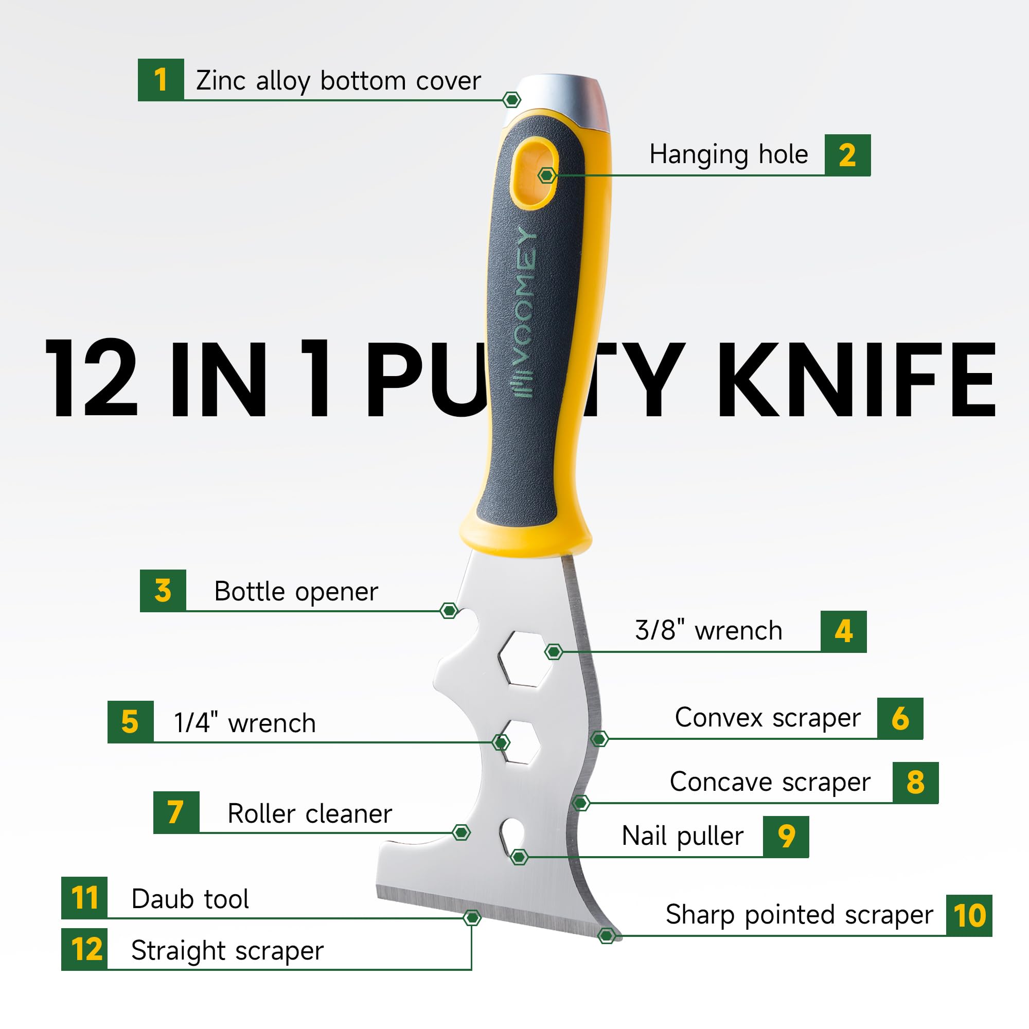 Voomey Stainless Steel Putty Knife, Metal Scraper, Paint Scraper Tool For Removing Wallpaper, Repairing Drywall, Scraping, Repairing, Plastering, and Other Painting Projects