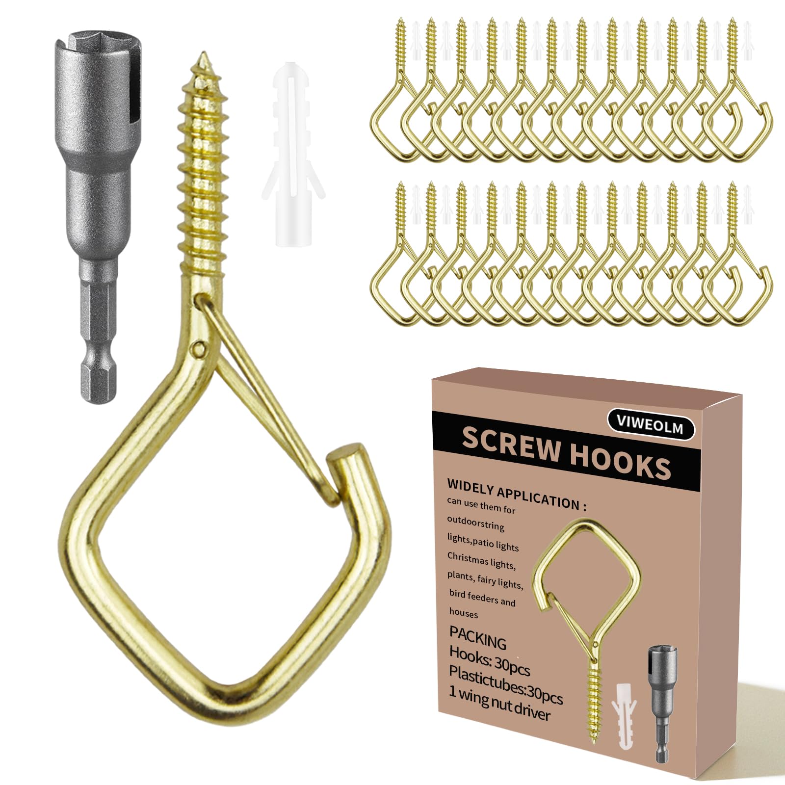 Viweolm Eye Hooks Screw Heavy Duty,Ceiling Hooks for Hanging Plants,String Lights,Cup,Wind Chime,Bird Feeders. Plant Hanger Indoor&Outdoor