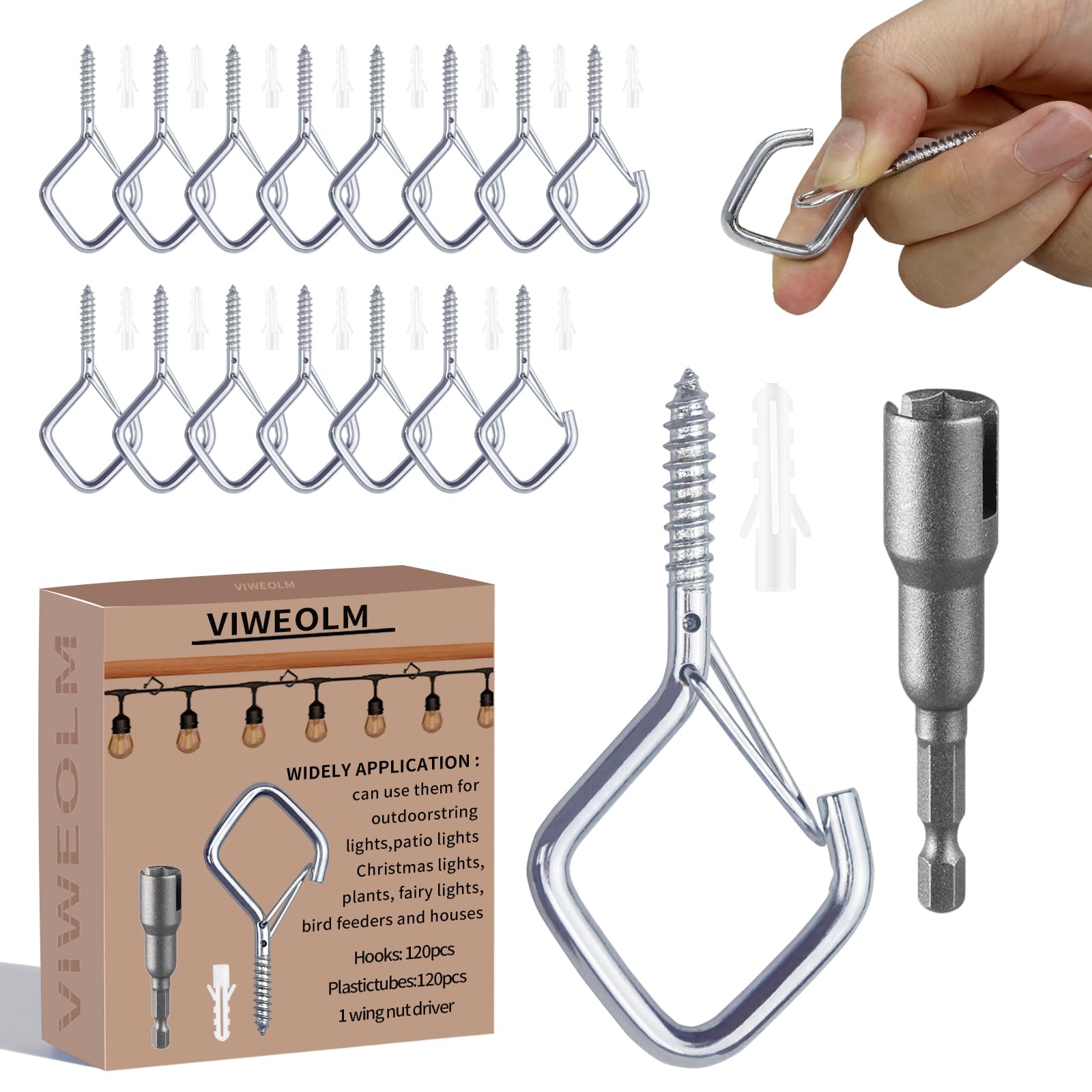 Viweolm Eye Hooks Screw Heavy Duty,Ceiling Hooks for Hanging Plants,String Lights,Cup,Wind Chime,Bird Feeders. Plant Hanger Indoor&Outdoor