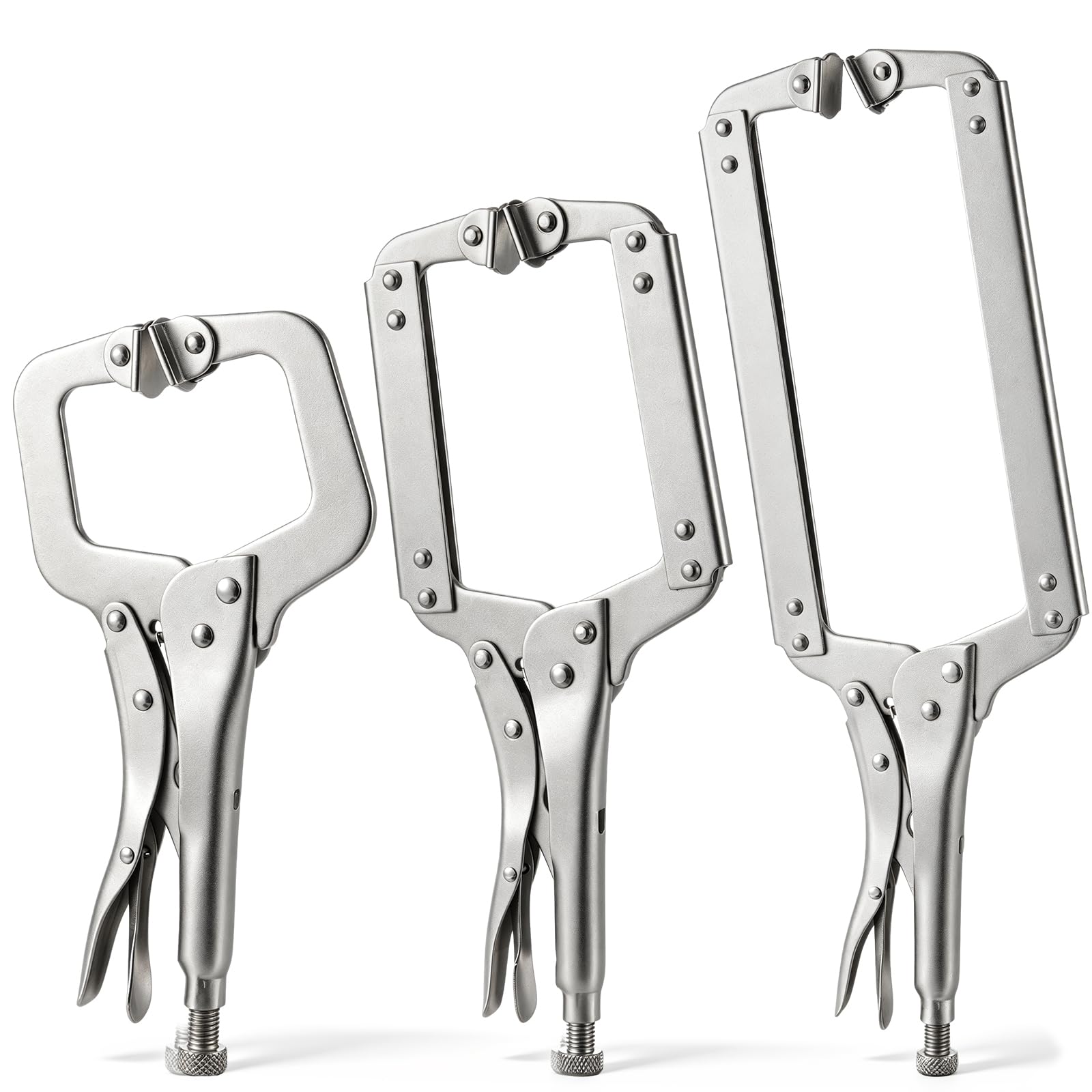 Locking C Clamp Set, Locking Pliers with Fixed and Swivel Pads, 6 Inch, 9 and 11 Inch, Metal Tools Welding Clamps for Home Farm