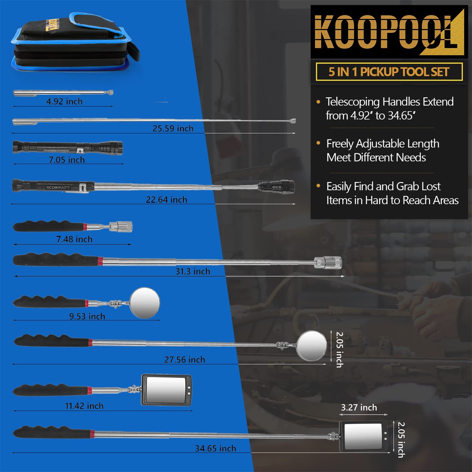 Telescoping Magnetic Pickup Tool Set, Inspection Mirror Telescoping, LED Flashlight, Cool Gadgets for Men, Gifts for Dad, Husband, Kids, Boyfriend, Magnet Stick