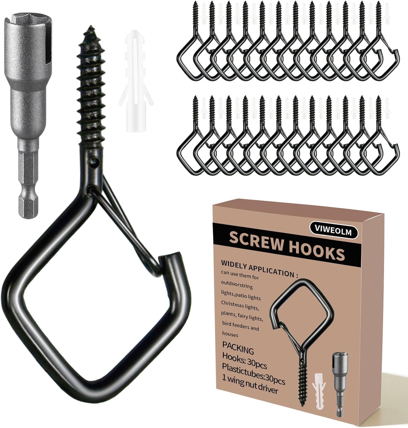 Viweolm Eye Hooks Screw Heavy Duty,Ceiling Hooks for Hanging Plants,String Lights,Cup,Wind Chime,Bird Feeders. Plant Hanger Indoor&Outdoor